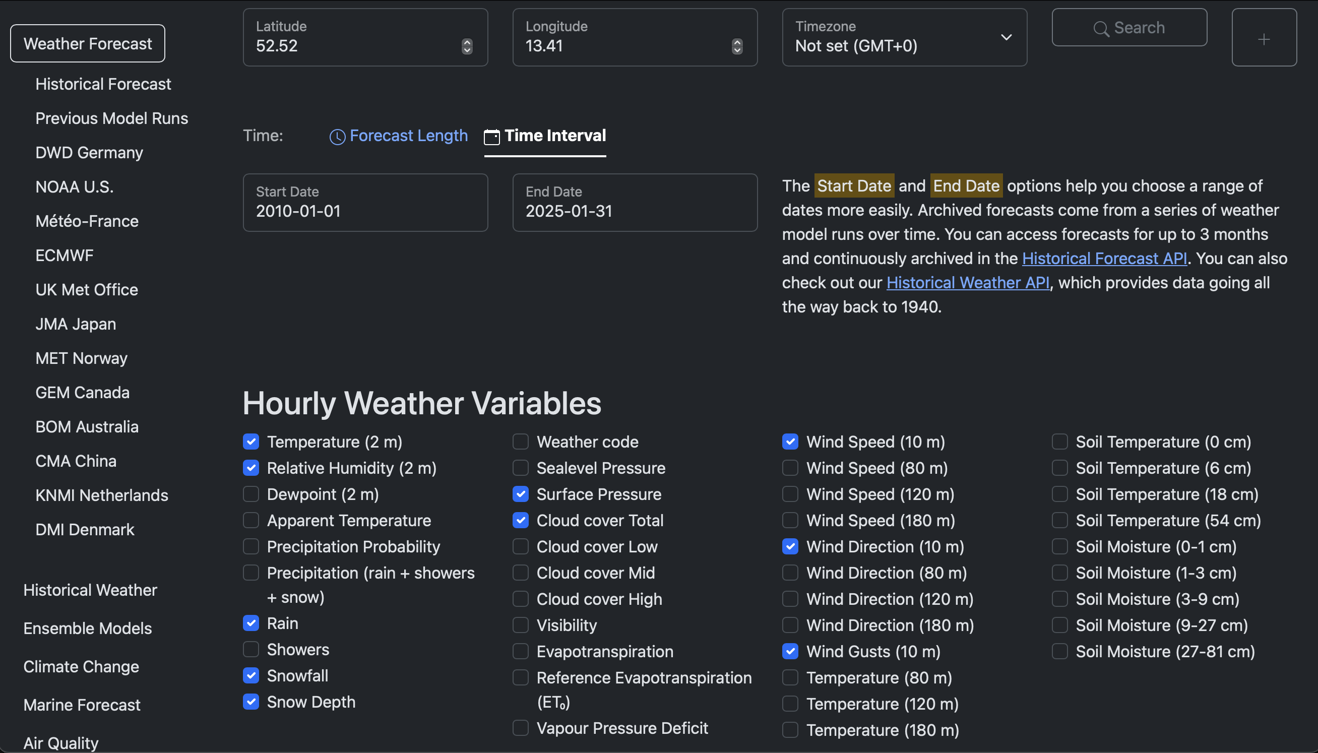 Open-Meteo Configuration Screenshot